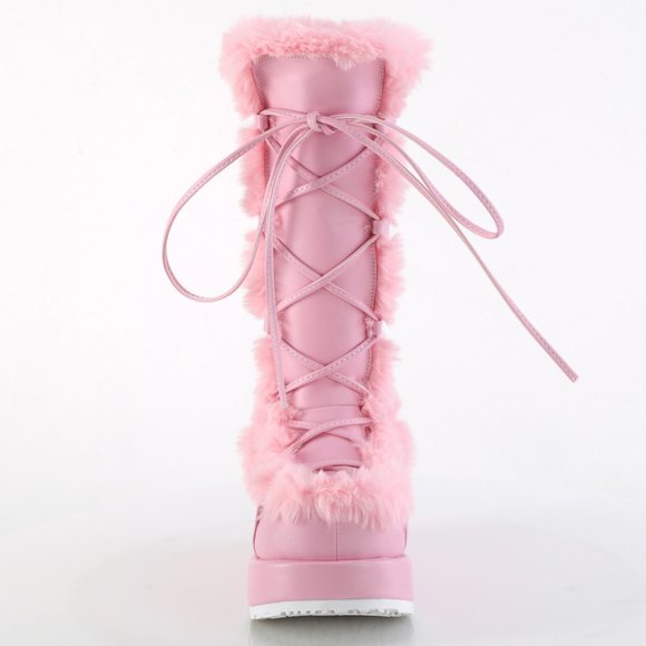 Y2K Platform Faux Fur Trim Lace Up Boots - Picture 2 of 5